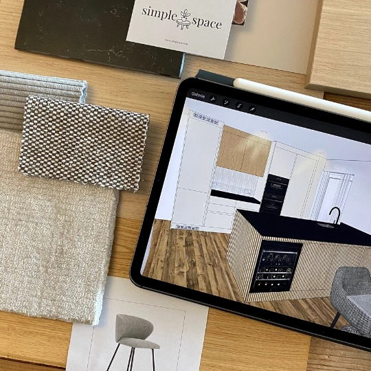 Farb- und Materialwahl für Küche in Erdtönen.