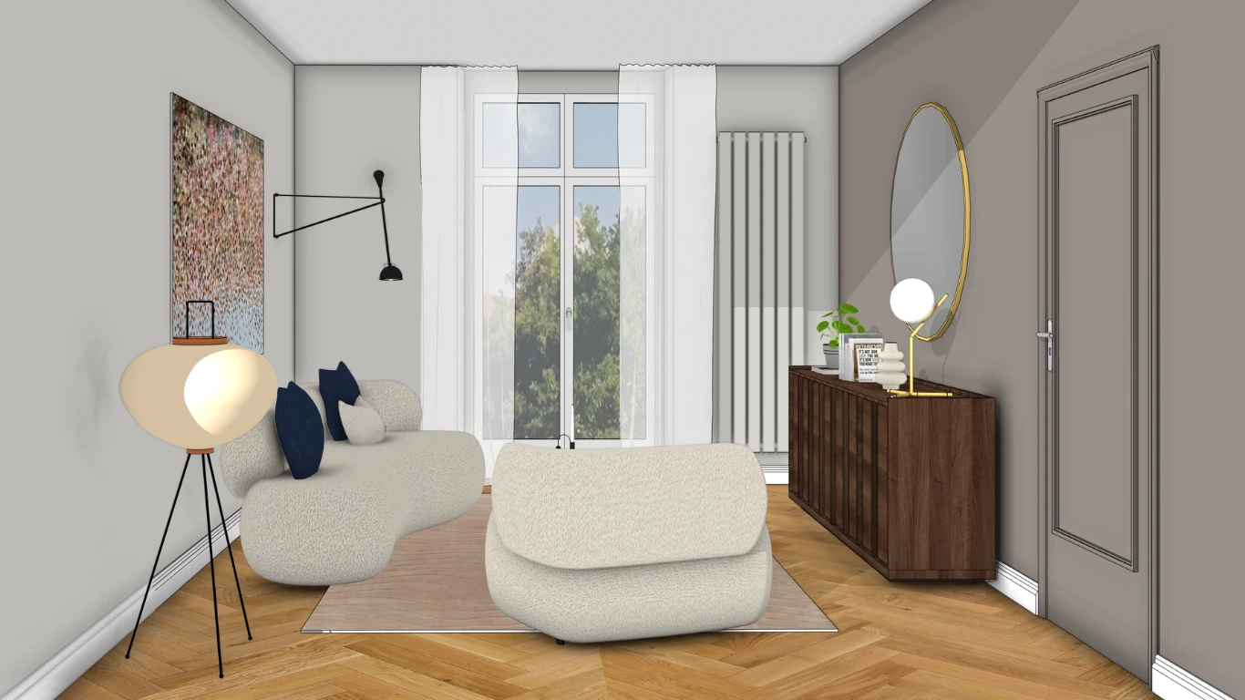 Wohnzimmer Altbau – 3D Visualisierung