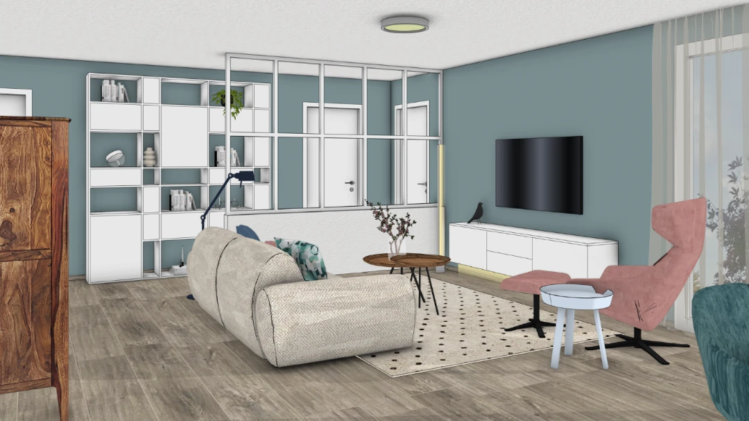 Wohnzimmer Farben Trennwand – 3D Visualisierung