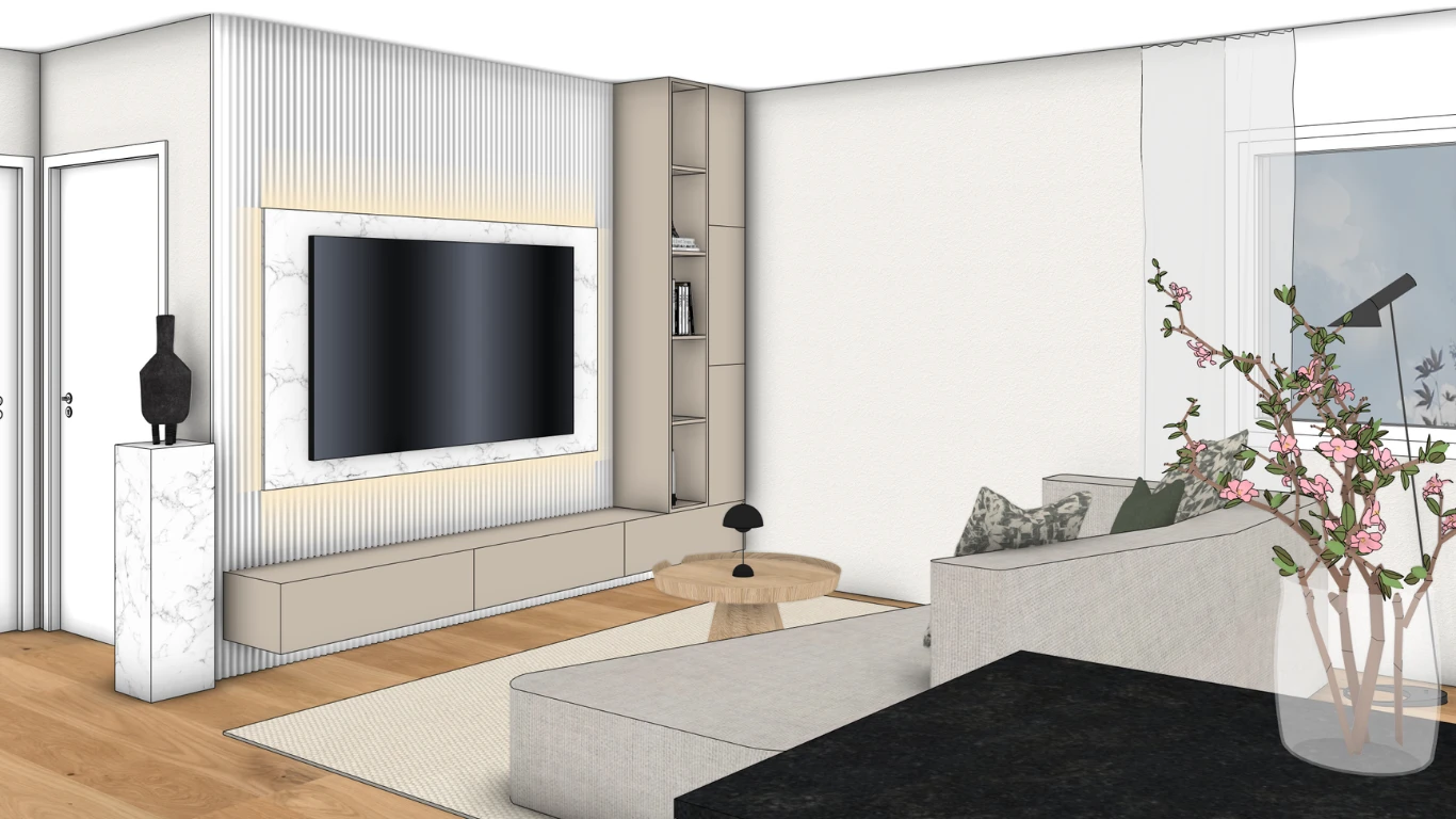 Wohnzimmer Wohnwand Glamour – 3D Visualisierung