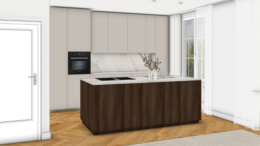Küche Altbau mit Insel – 3D Visualisierung